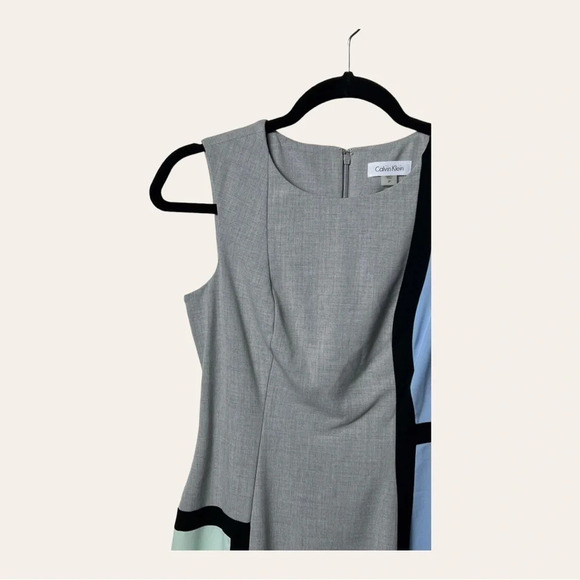 1125. CALVIN KLEIN PENCIL DRESS COLOR BLOCK‎ PATTERN SIZE 2P GRAY,BLUE,GREEN - Picture 4 of 10
